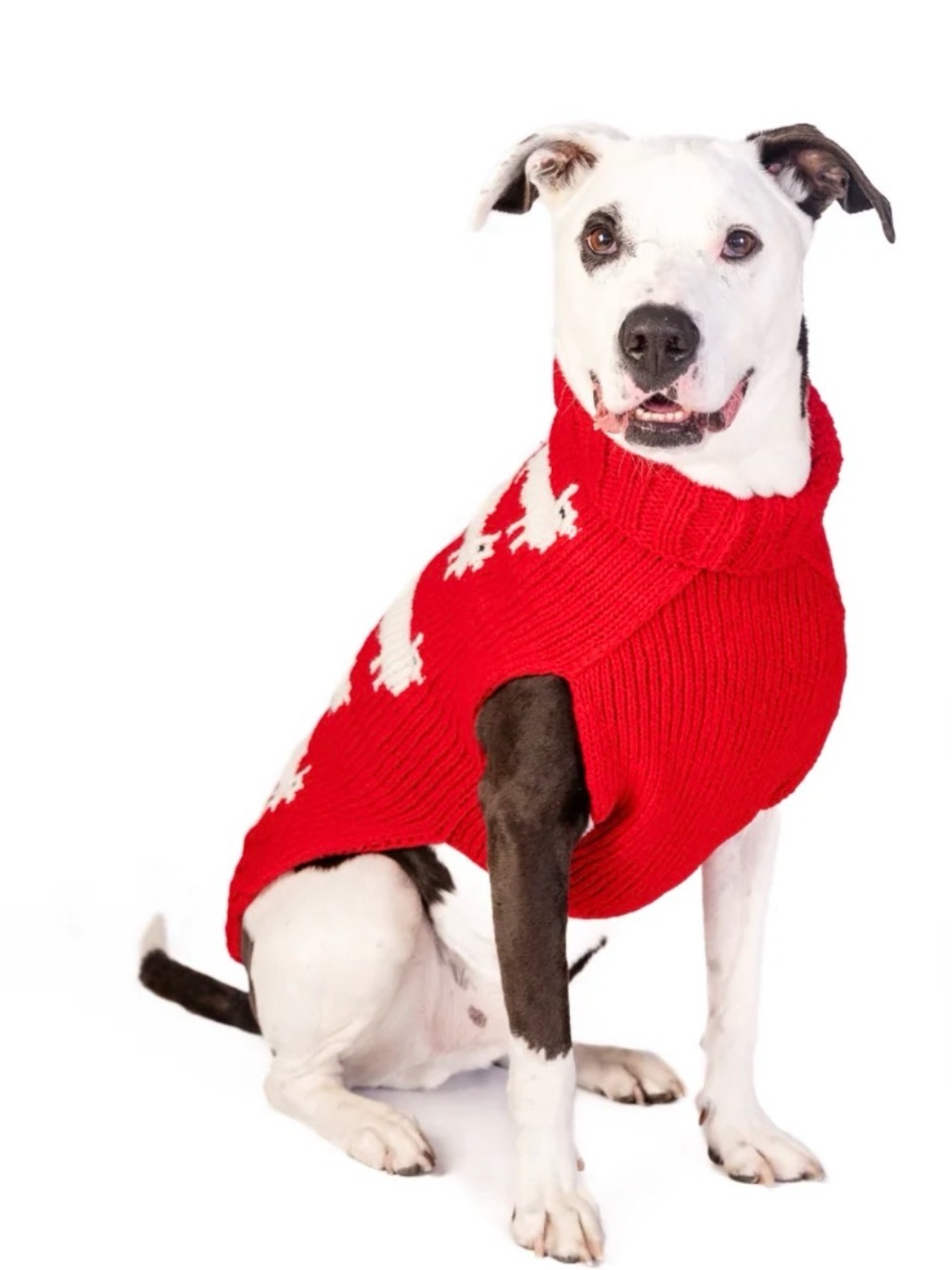 Chilly Dog Red Knit Dog Sweater with White Sheep Pattern 100% Wool Handmade